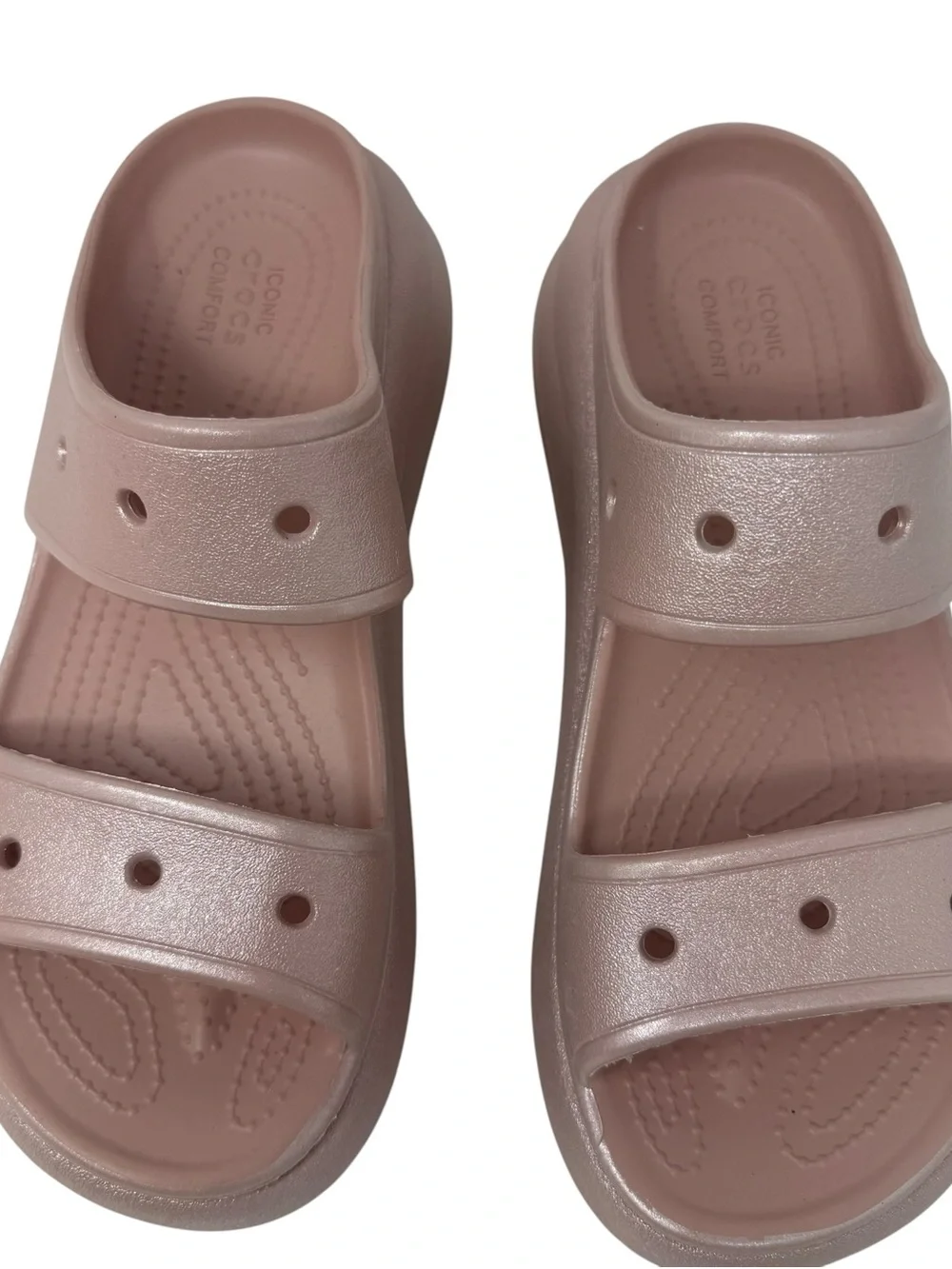 Crocs Classic Crush Womens Size 9 Pink Clay Argile Rose Shimmer platform Sandals